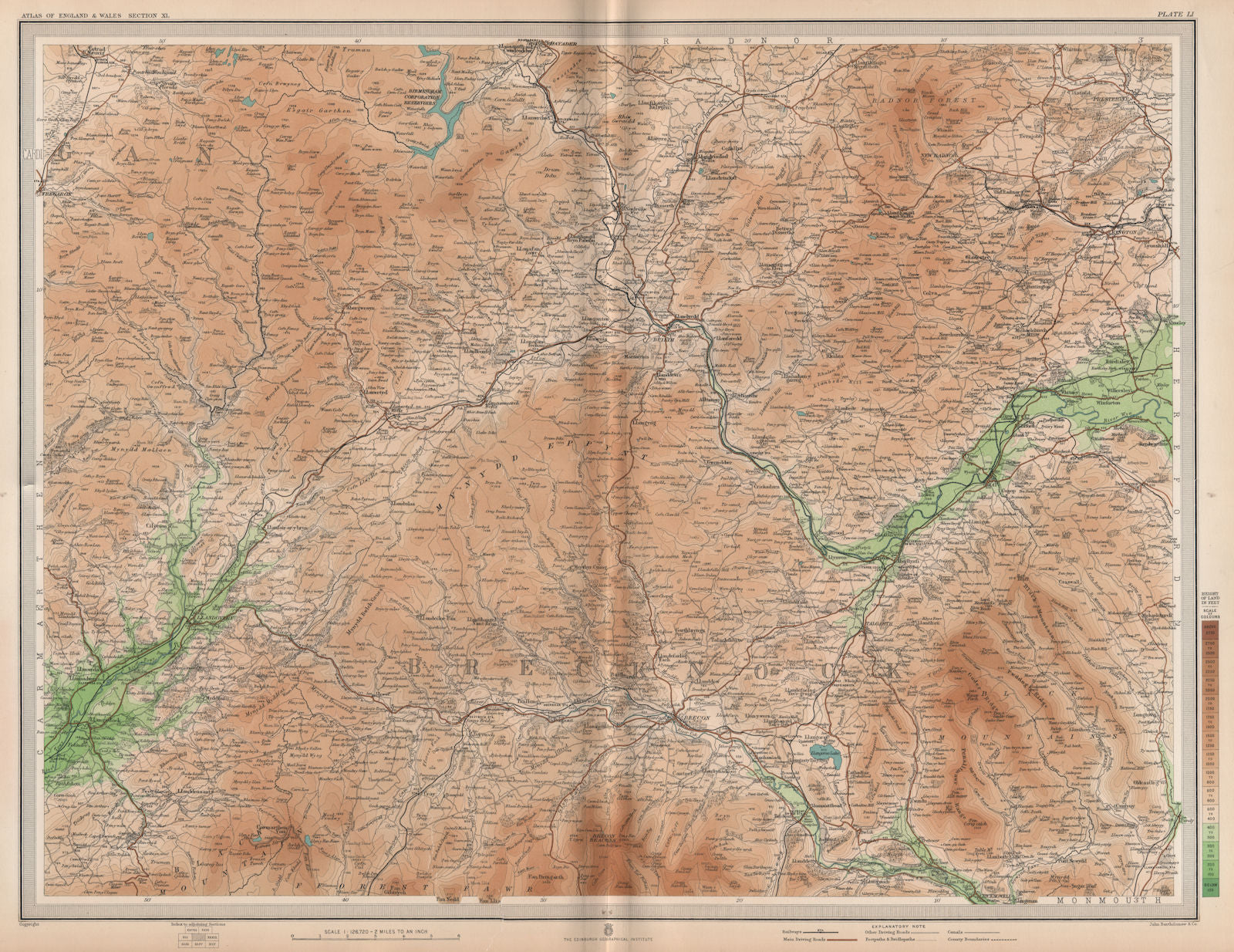 BRECKNOCKSHIRE. Brecon Beacons Hay-on-Wye Usk Llandovery Black Mtns 1903 map